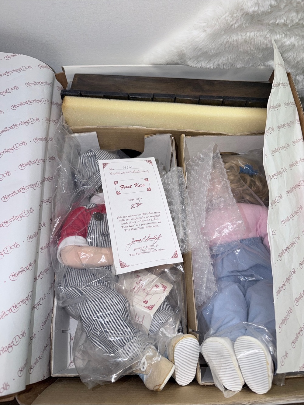 Ashton Drake Children's “First Kiss” Dolls Striped Cover-Alls & Pink/Blue Outfit - Picture 9 of 10